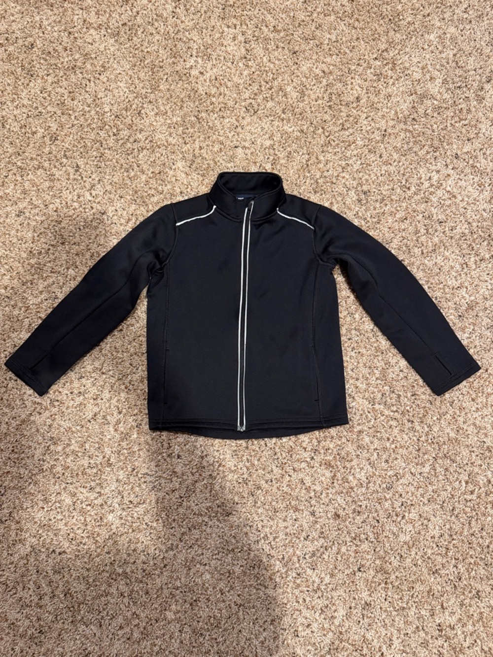 Lands' End Black Full-Zip Jacket with White Contrast Trim